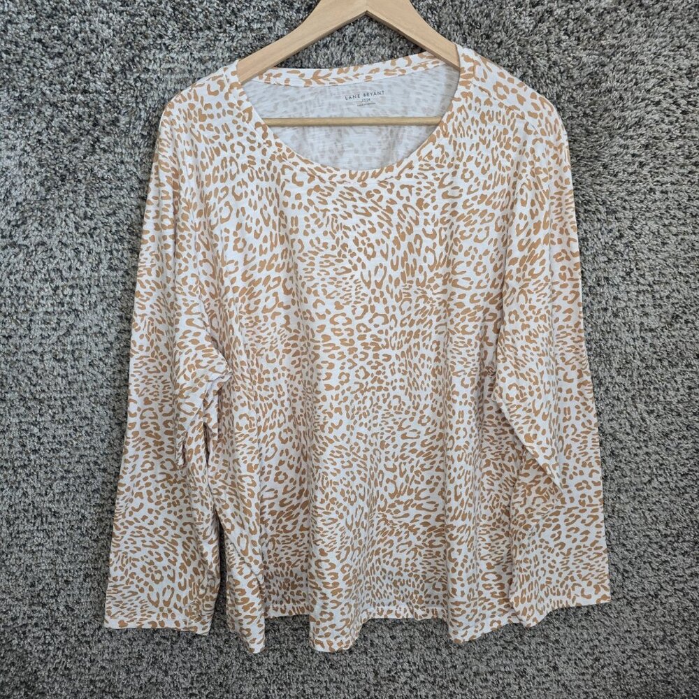 Lane Bryant Top Womens Plus 22/24 Tan Animal Print Scoop Neck Long Sleeve Tee